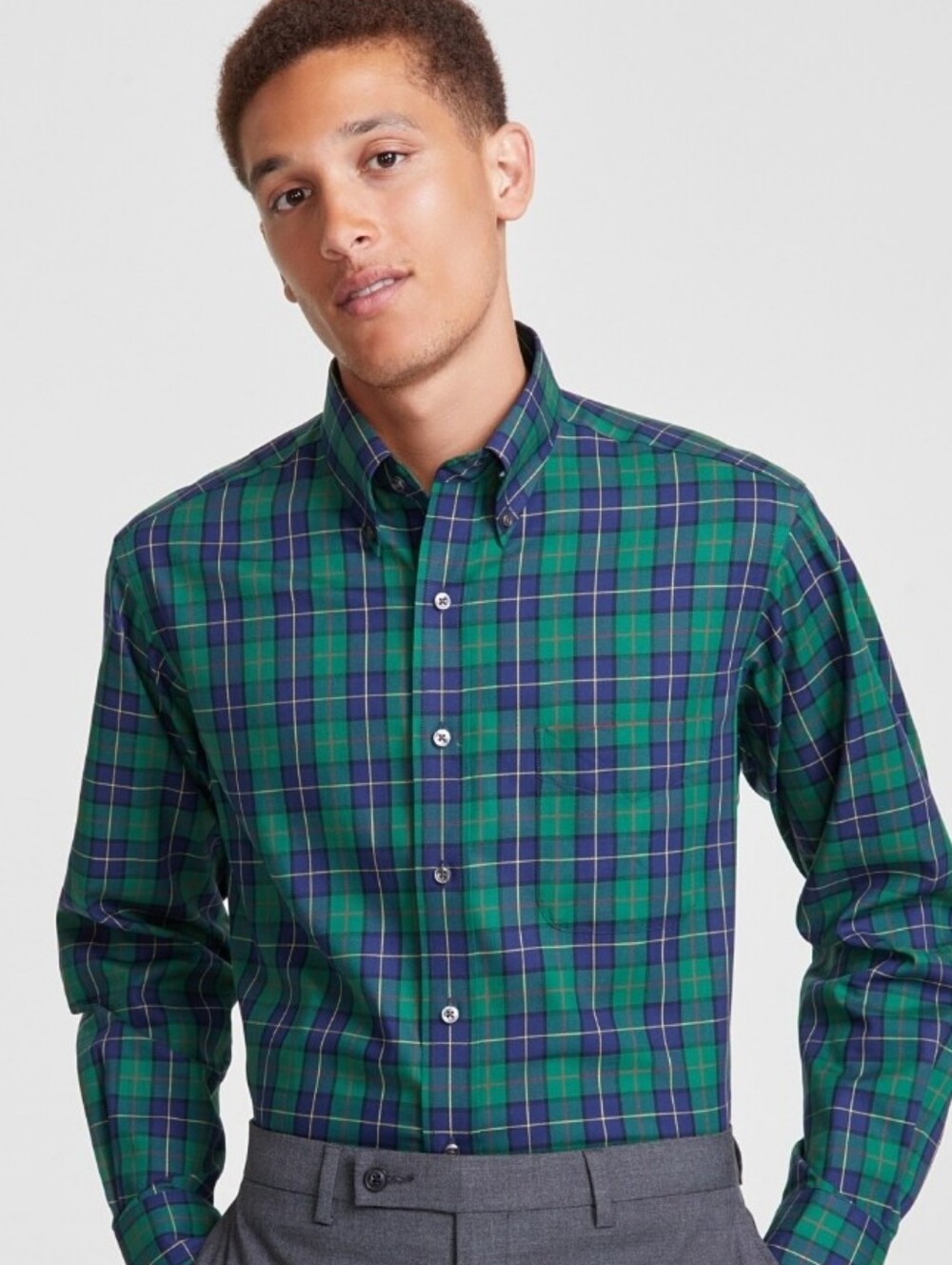 Club Room Men's Plaid Dress Shirt, Created for Macy's - Green Navy. NWT